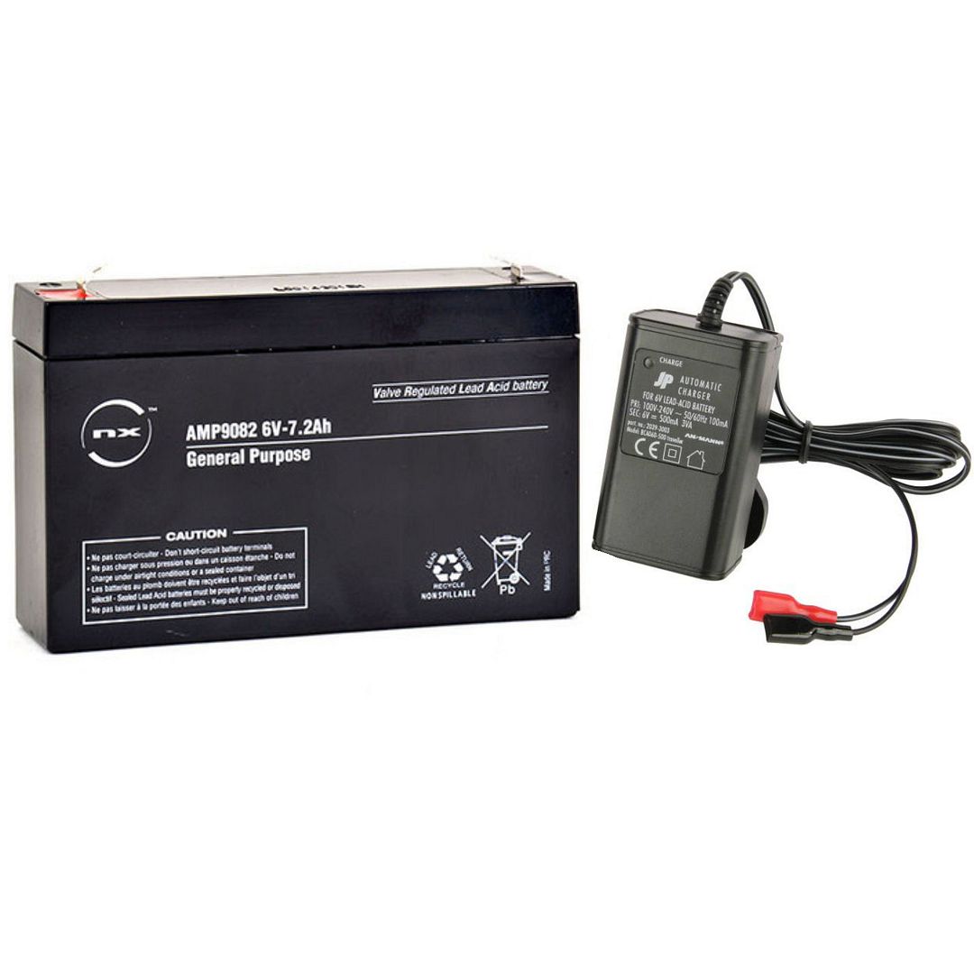 Toy Car Battery and Charger Combo 6V 7AH Battery & 6 Volt Mains Charger